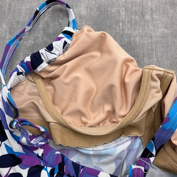 Lands End Tankini Women 6DD Blue Purple Floral Drawstring Bow Bra Swim Top - Picture 5 of 7